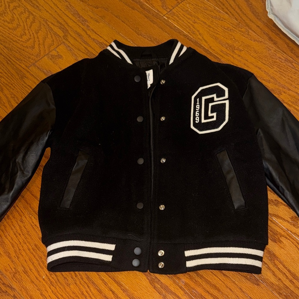 GAP Black Varsity Jacket with Leather Sleeves